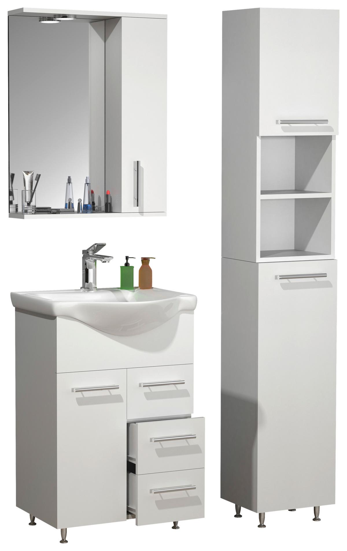 Badezimmer Lisalo L - Silberfarben/Weiß, MODERN, Glas/Keramik (85cm) - MID.YOU