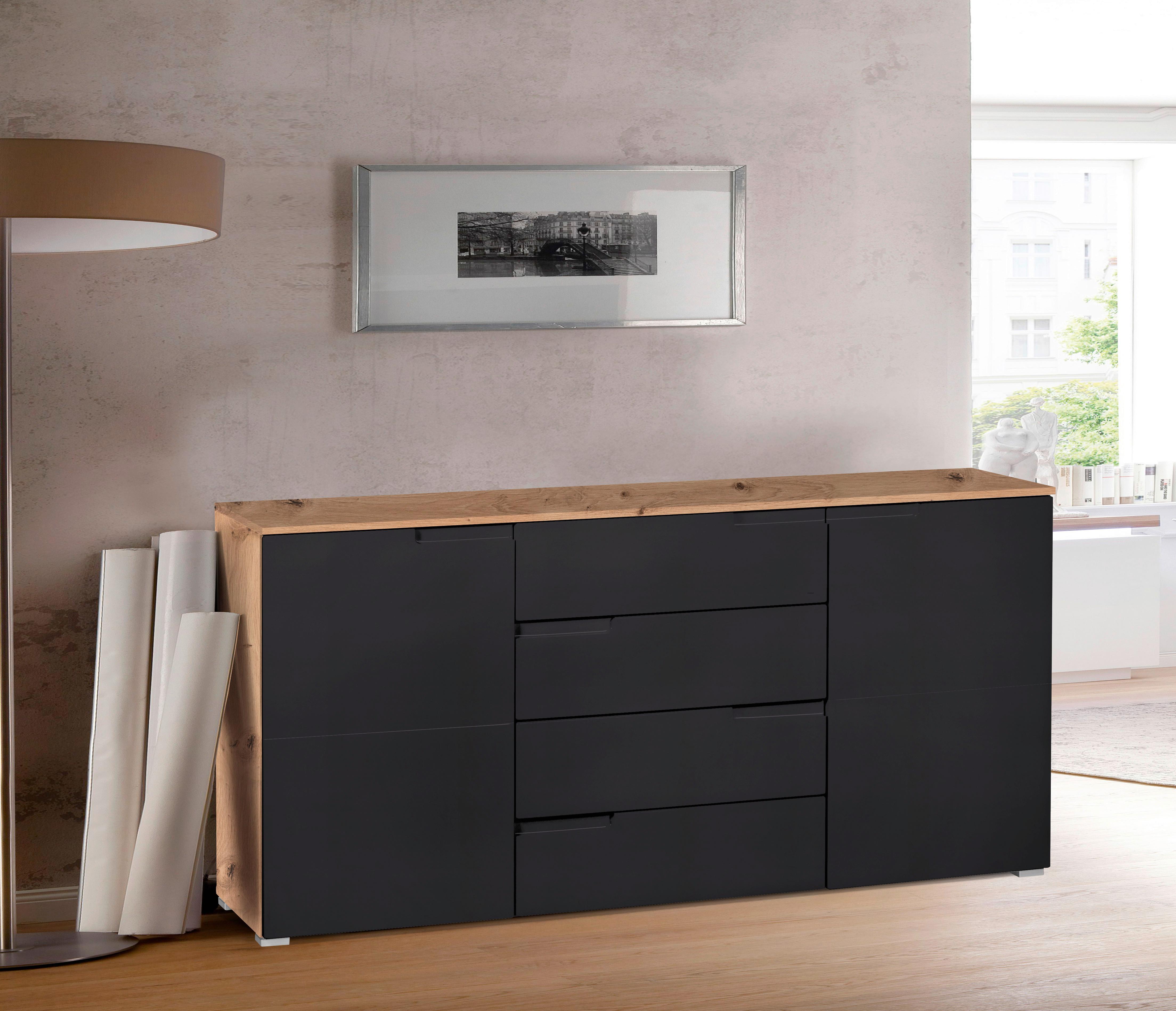 Komód Moon 4 165/80 Cm - Artisan tölgy/antracit, Modern, faalapú anyag (165/80/40cm)