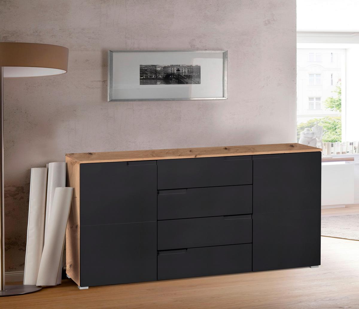Komód Moon 4 165/80 Cm - Artisan tölgy/antracit, Modern, faalapú anyag (165/80/40cm)