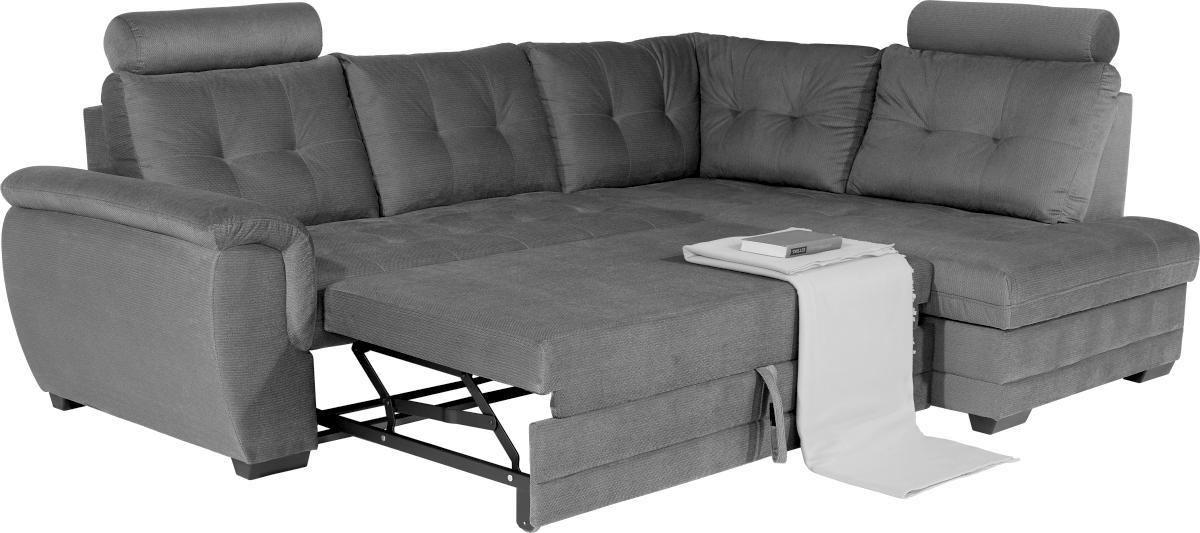 Ecksofa Mit Schlaffunktion + Bettkasten Falco, Webstoff - Dunkelbraun/Hellgrau, KONVENTIONELL, Textil (251/183cm) - Ondega