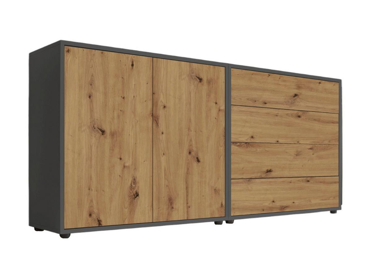 Sideboard Mailand3b:158cmanthrazit/Eiche - Anthrazit/Schwarz, MODERN, Holzwerkstoff (158/73/33cm) - MID.YOU