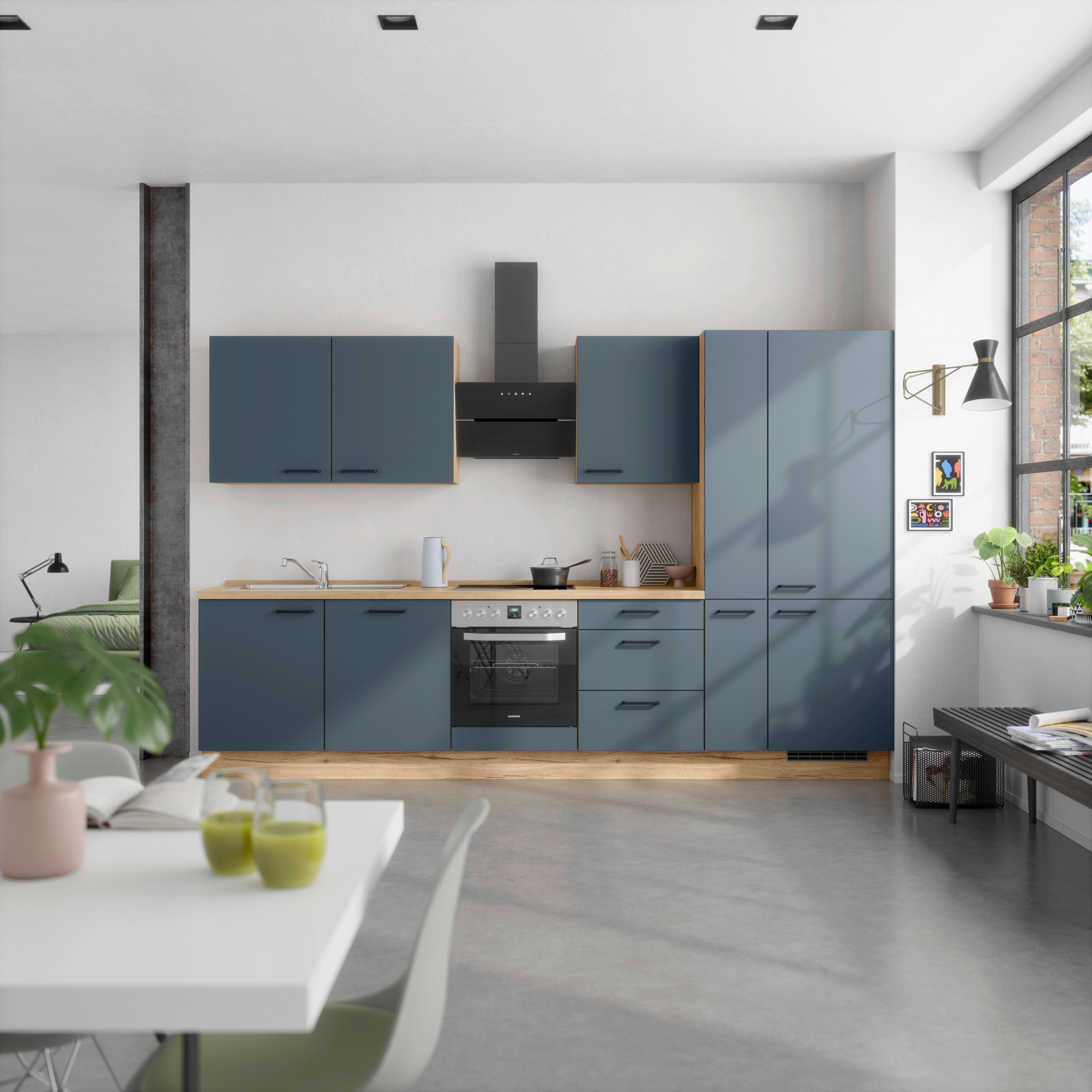 Küchenleerblock Easytouch High-Line, H11 Re. - Blau/Eichefarben, MODERN, Holzwerkstoff (330cm) - Nobilia