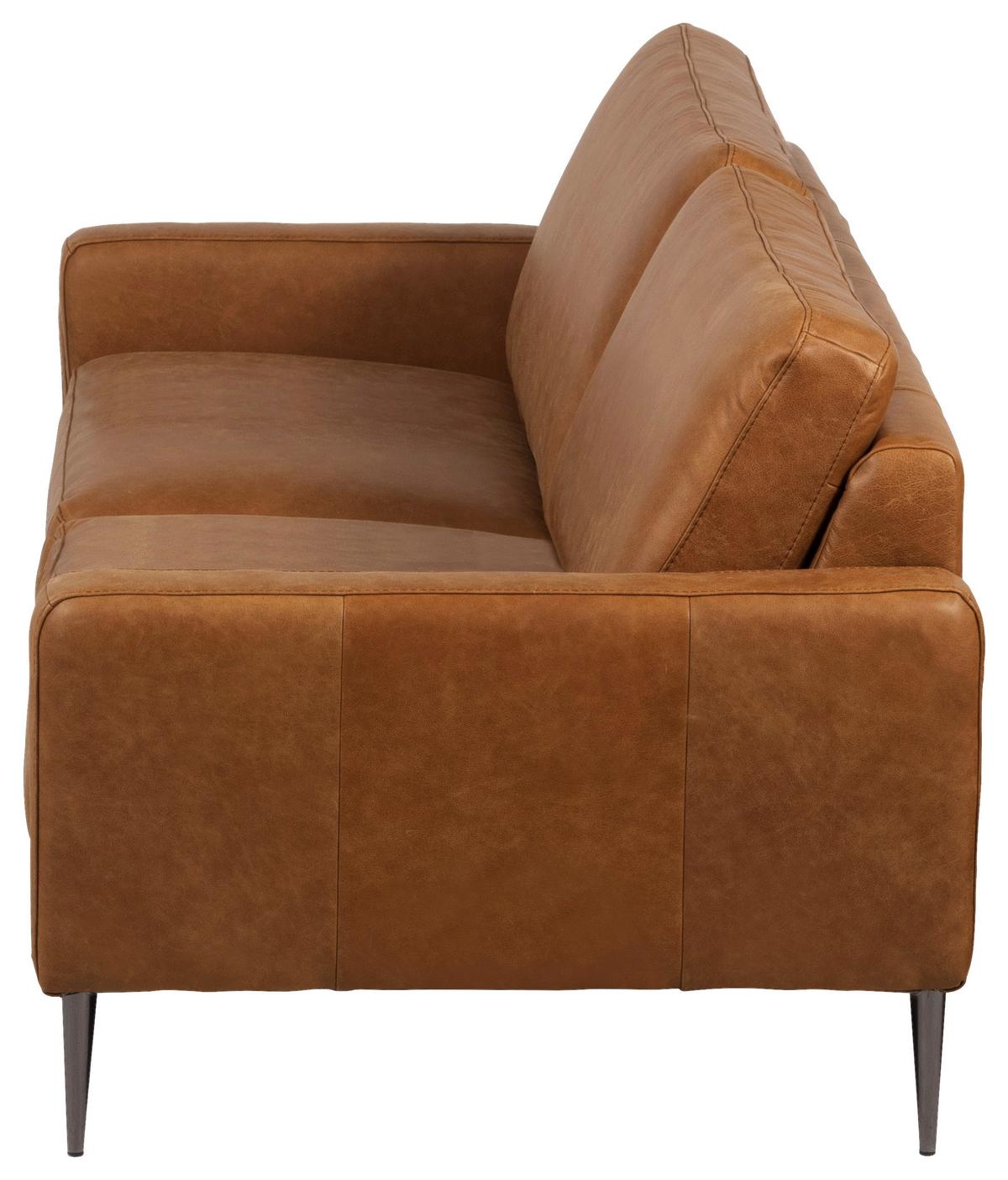 3,5-Sitzer Spring, Cognac B: 207 cm - Cognac/Schwarzchrom, Design, Leder (207/85/92cm) - Livetastic