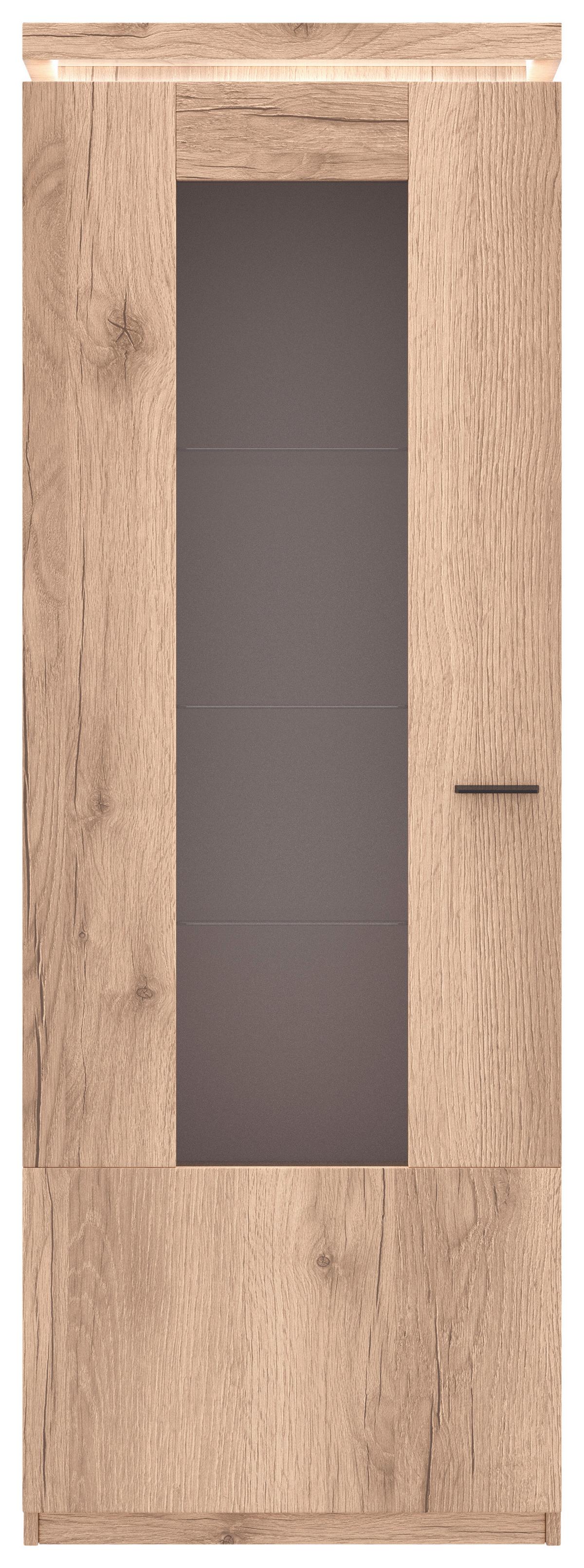 Vitrine Vancouver B: 70 cm Mit Beleuchtung Eiche Dekor - Eichefarben, MODERN, Glas/Holzwerkstoff (70/198/38cm)