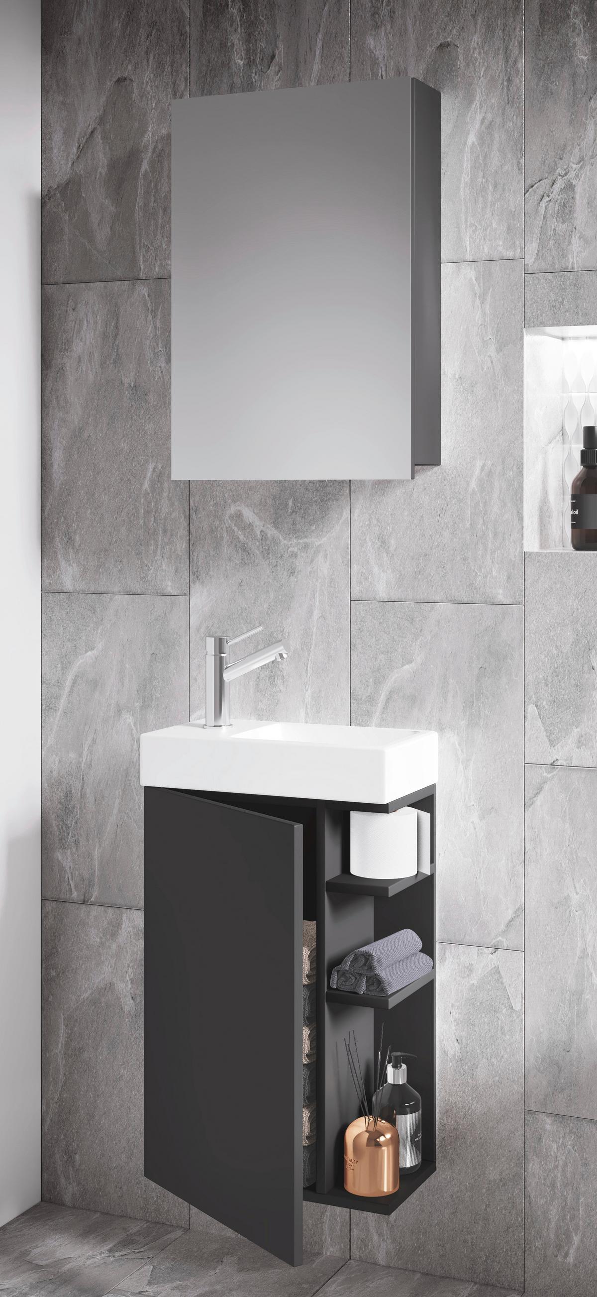 Gästebad Lumia - Anthrazit/Weiß, MODERN, Glas/Keramik (40cm) - MID.YOU