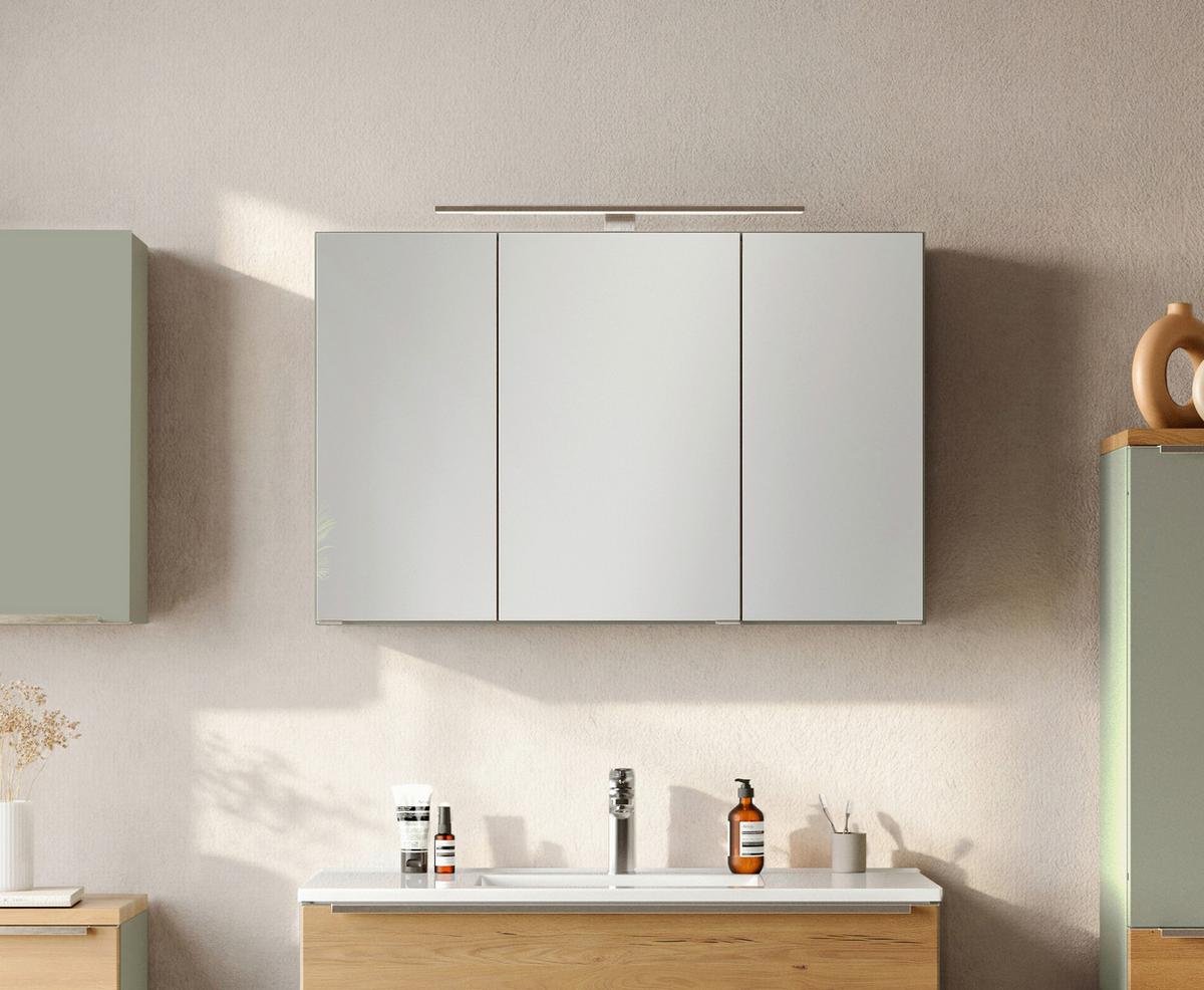 SPIEGELSCHRANK Verona Schilfgrün B: 100cm - Schilfgrün/Wildeiche, Trend, Glas/Holzwerkstoff (100/64/20cm) - Held