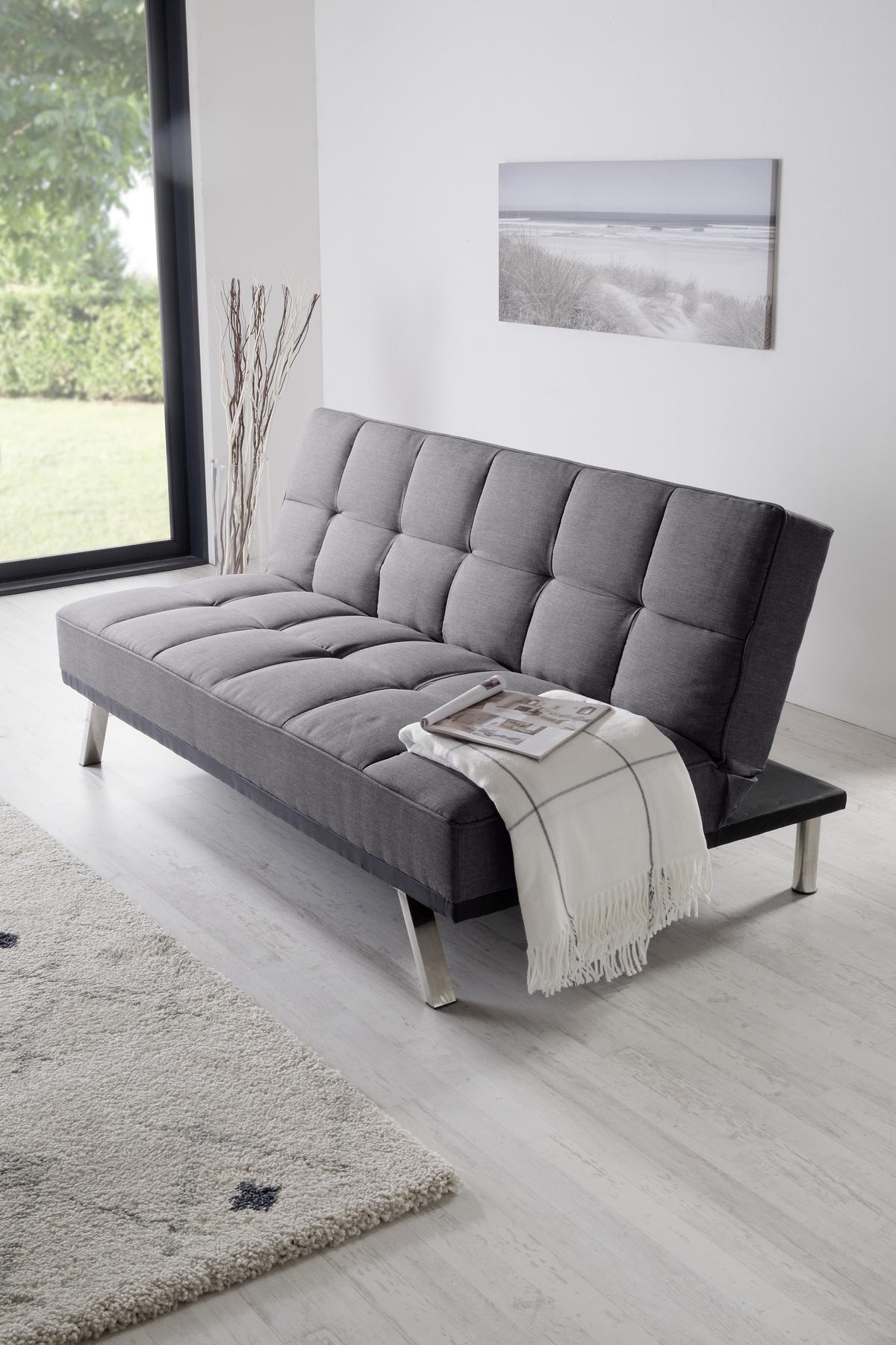 3-Sitzer-Sofa Mit Schlaffunkt. Roma Anthrazit - Edelstahlfarben/Anthrazit, Basics, Textil/Metall (179/84/96cm) - Ondega