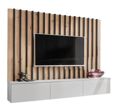 Obývací stěna VERTI II světle šedá - světle šedá/dub artisan, Moderní, kompozitní dřevo/plast (180/148/35cm) - Mömax