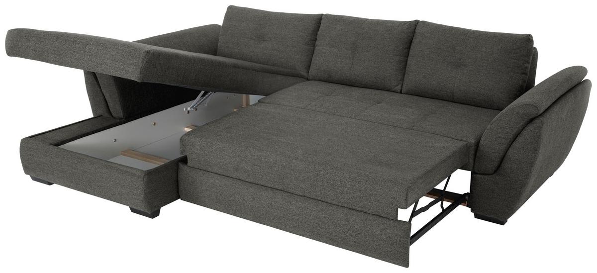 Ecksofa mit Schlaffunktion + Bettkasten Berisso Webstoff - Anthrazit/Schwarz, Design, Textil (187/278cm) - Ondega