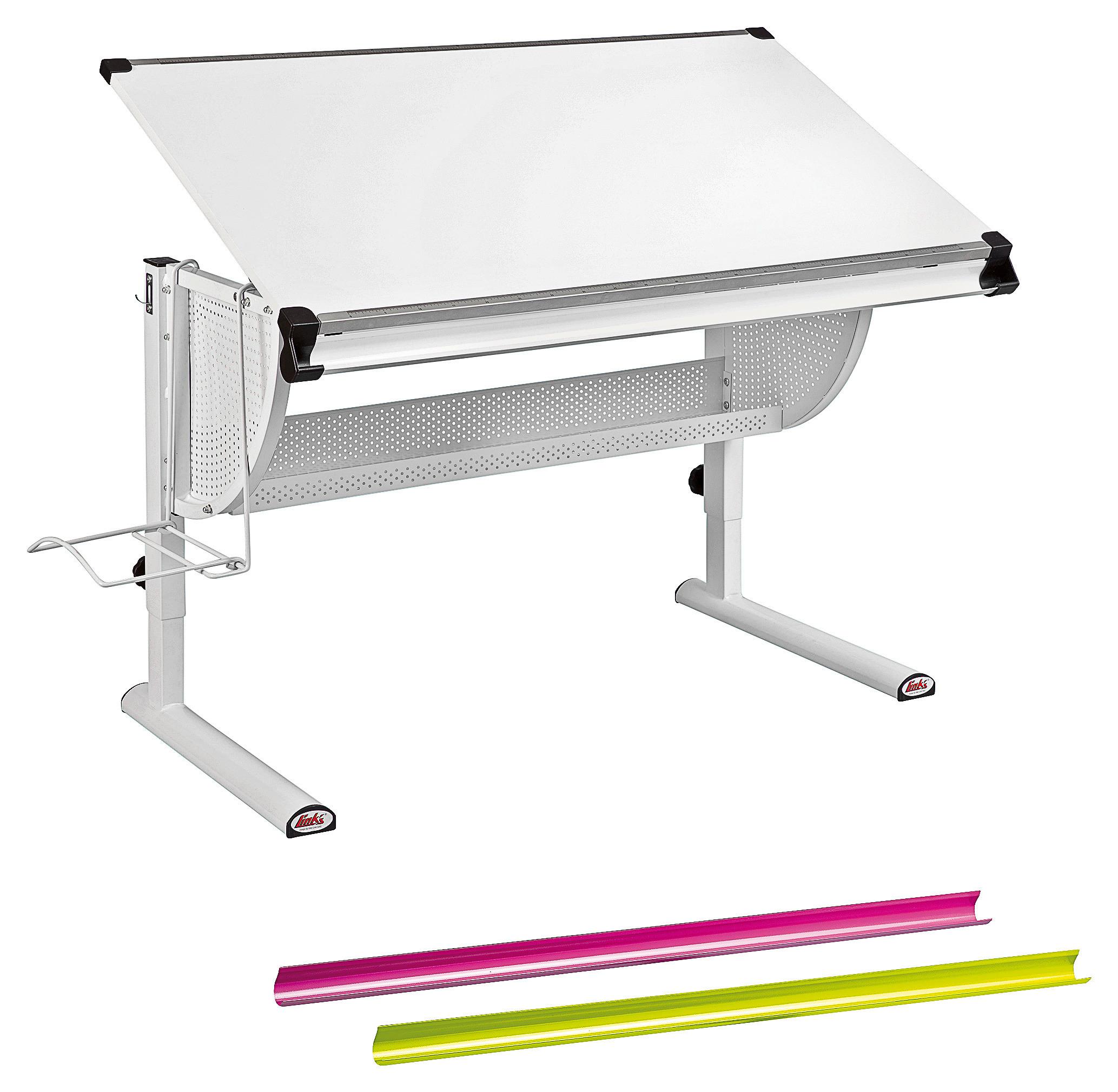 Jugendschreibtisch Neigbar B: 118 Cm H: 63 Cm Matts, Weiß - Pink/Weiß, MODERN, Holzwerkstoff/Metall (118/73/63cm) - MID.YOU