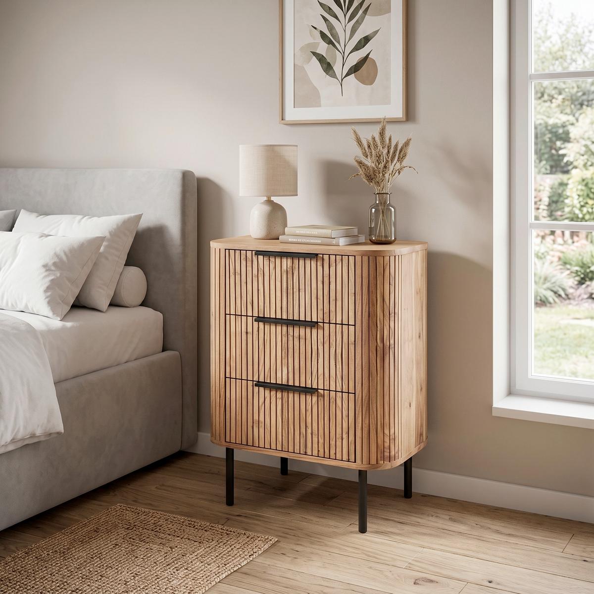 Kommode Kunja Akazie massiv, B: 58 cm - Schwarz/Akaziefarben, Trend, Holz/Metall (58/80/45cm)