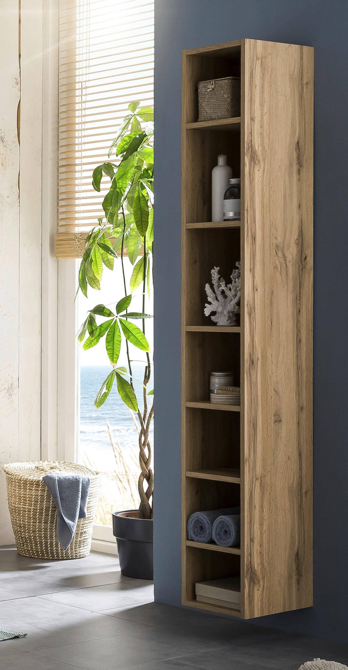 Badezimmerregal Wotaneiche Dekor 25x180 cm Helsinki - Eichefarben/Silberfarben, KONVENTIONELL, Holzwerkstoff (25/180/35cm) - Held