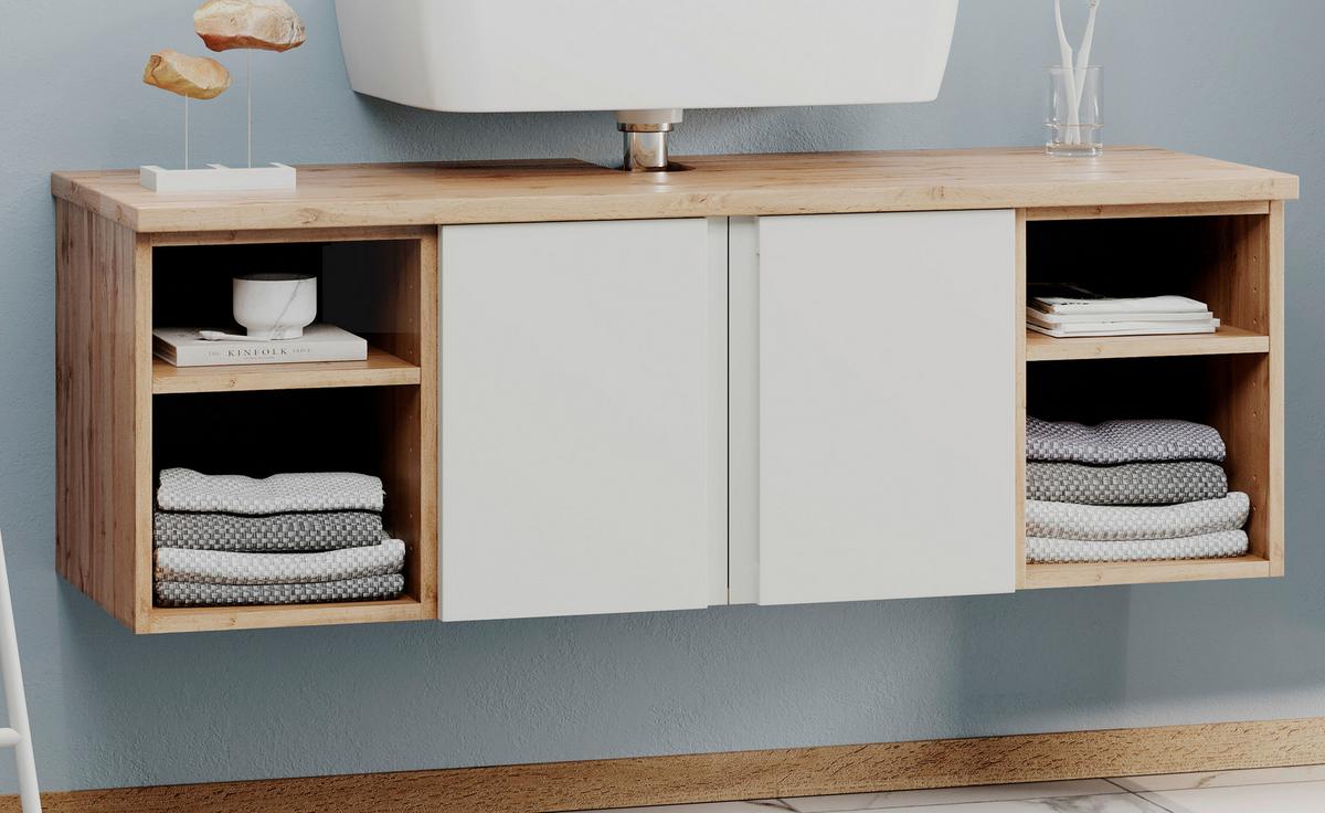 Hängender Waschbecken -Unterschrank Arosa B: 120 cm - Eiche Wotan/Weiß, MODERN, Holzwerkstoff (120/41/47cm) - Held