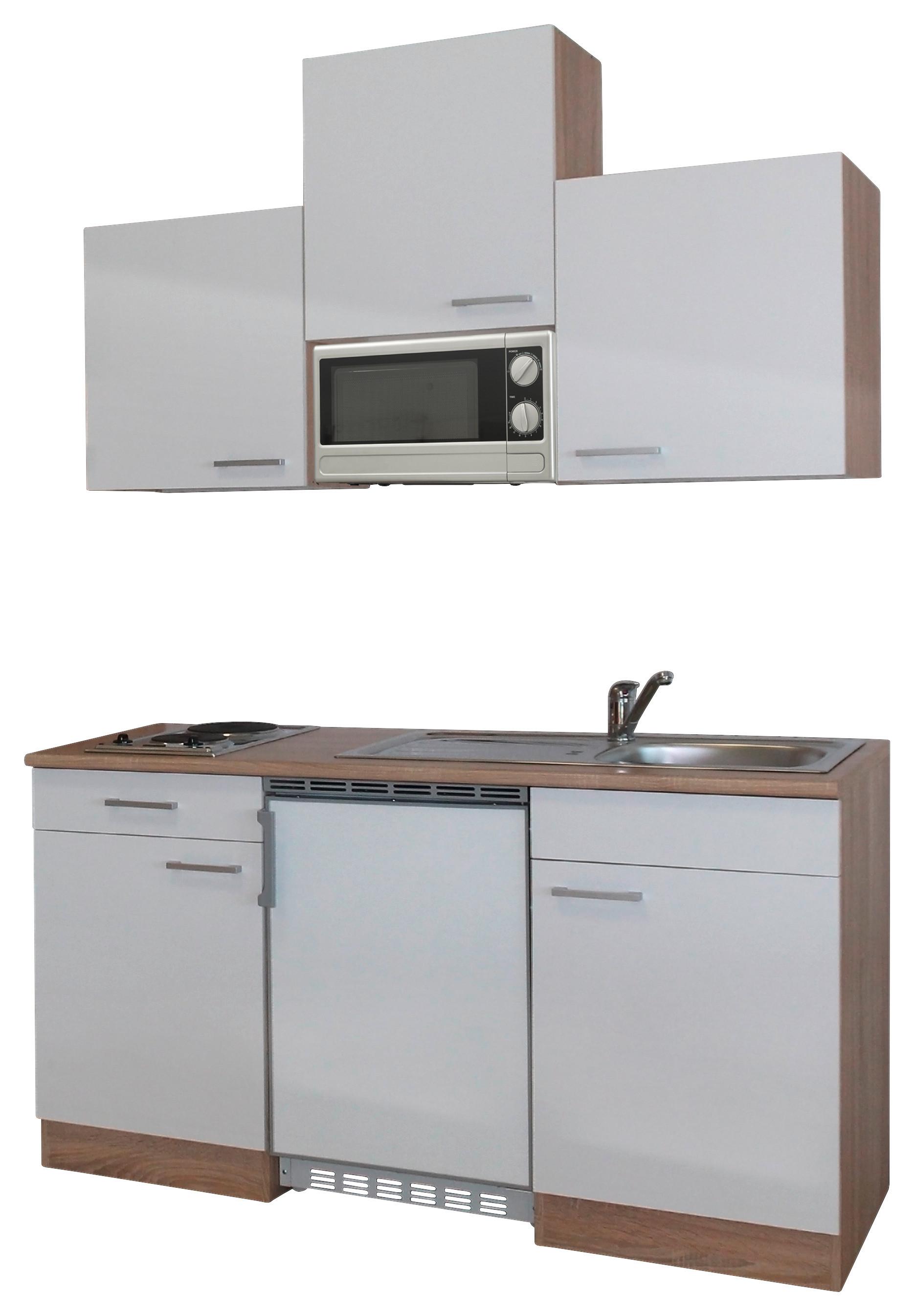 Miniküche mit Mikrowelle + Kühlschrank 150 cm Weiß/Eiche - Eichefarben/Weiß, Basics, Holzwerkstoff (150cm) - Respekta