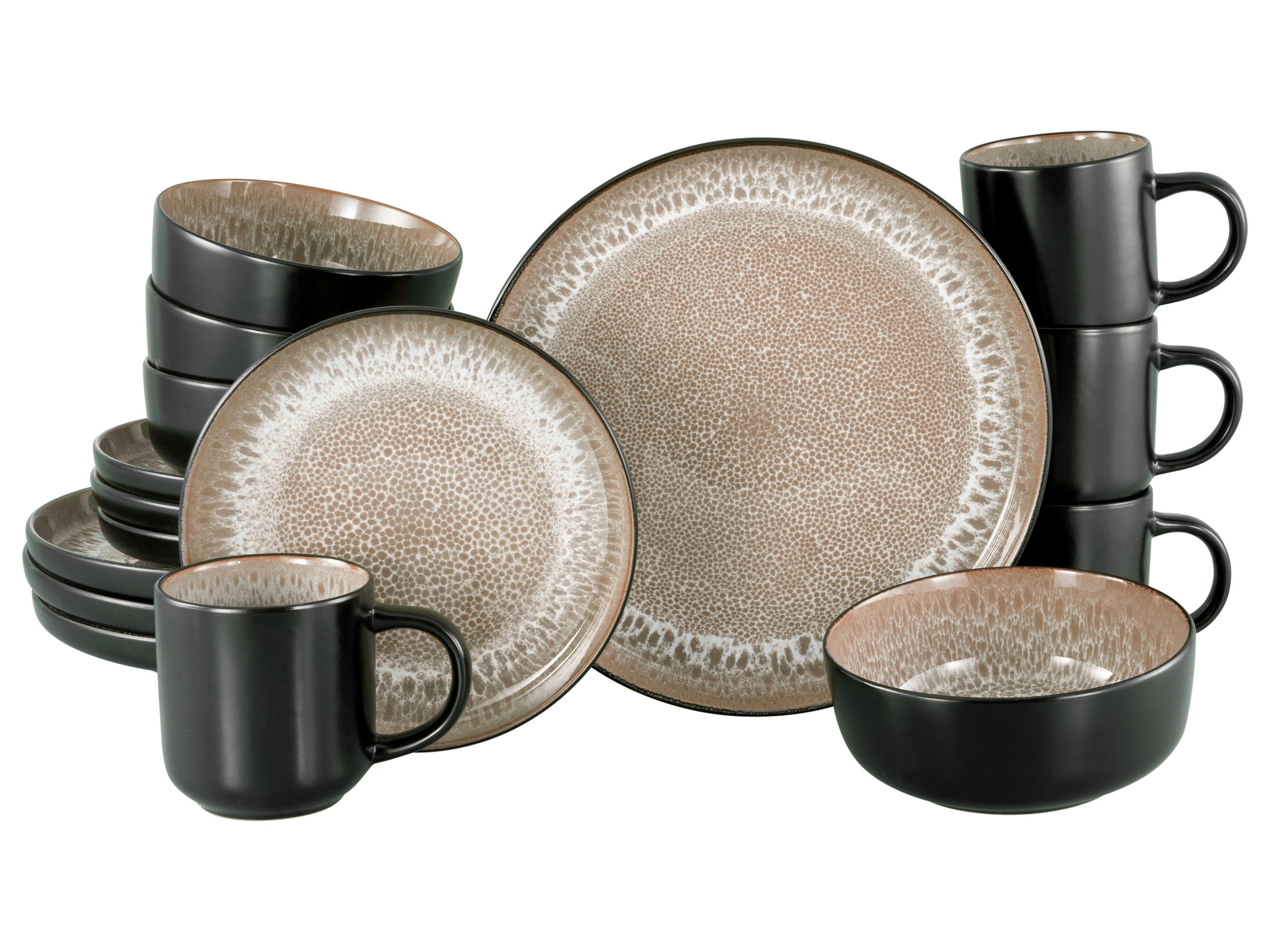 Kombiservice Nordic Fjord Schwarz, Beige 16--Teilig - Beige/Schwarz, Basics, Keramik - Creatable