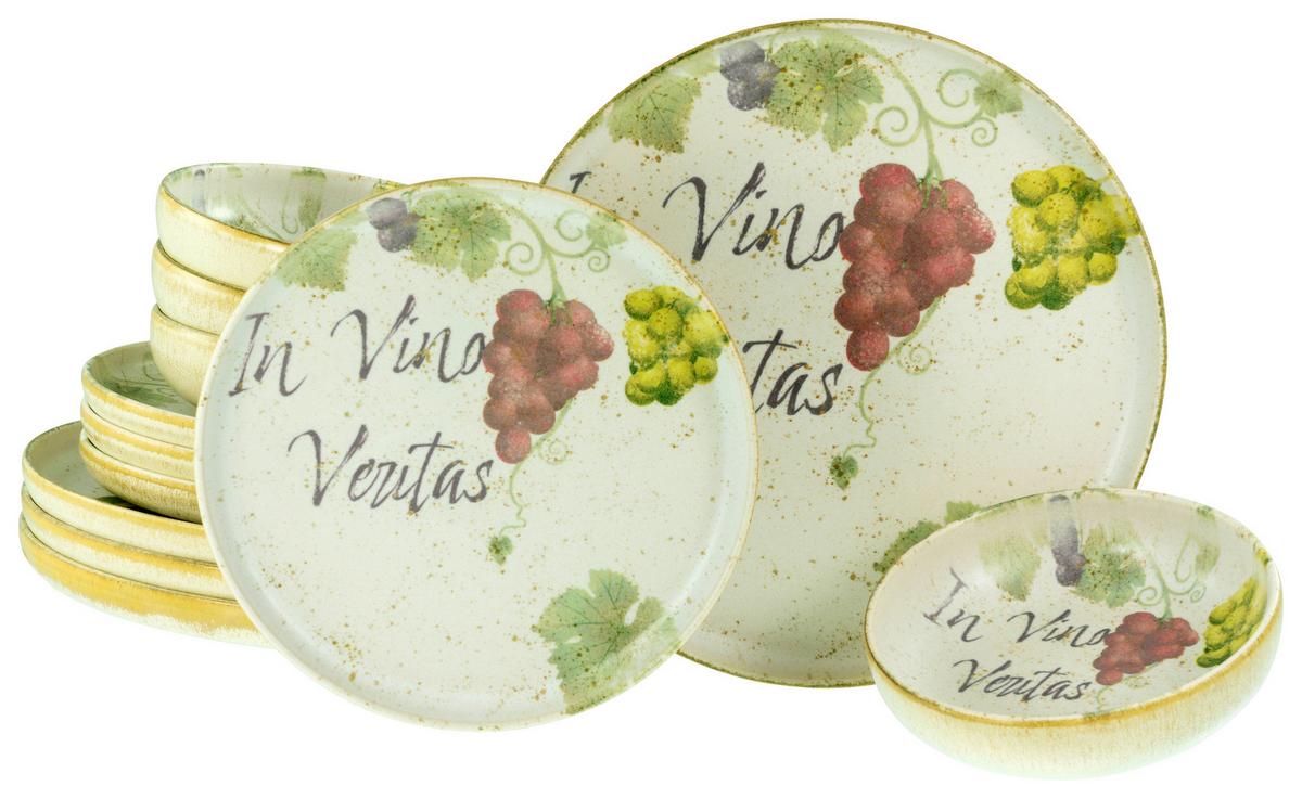 Tafelservice Uno In Vino Veritas, 12--Teilig., Multicolor - Multicolor, Basics, Keramik - Creatable