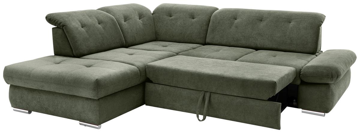 Ecksofa Dalida Dunkelgrün S: 254x280cm - Chromfarben/Dunkelgrün, MODERN, Textil (254/280cm) - Livetastic