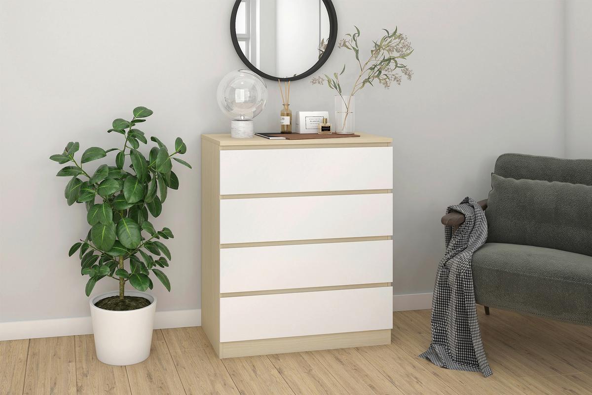 Kommode Weiß, Naturfarben B: 80cm - Naturfarben/Weiß, Design, Holzwerkstoff (80/93,5/39,5cm) - Livetastic