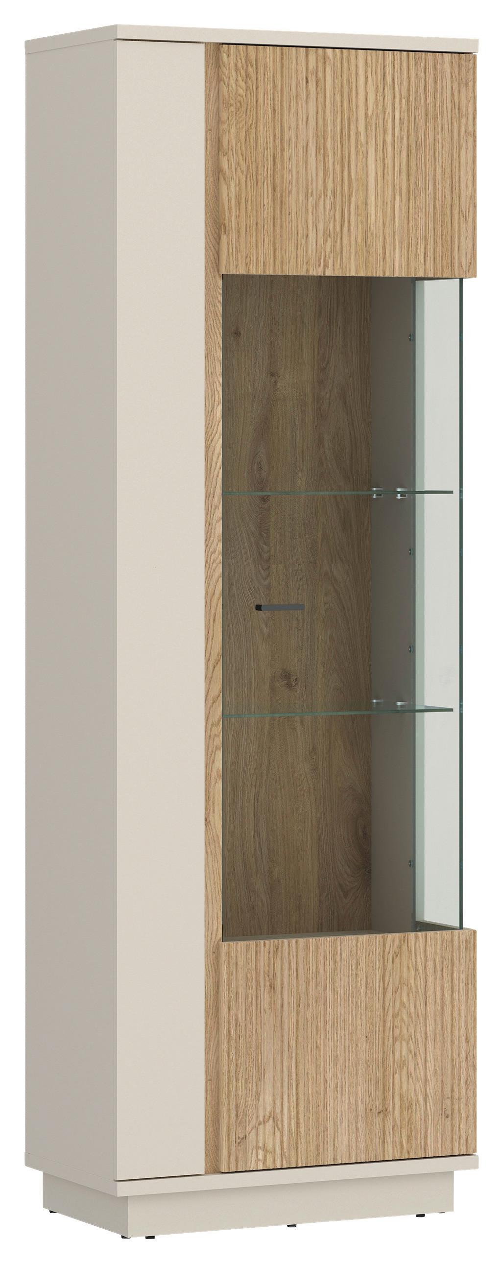Vitrine Mosano B: 62 Cm - Kaschmir/Eichefarben, Trend, Glas/Holzwerkstoff (62/189,5/40cm)