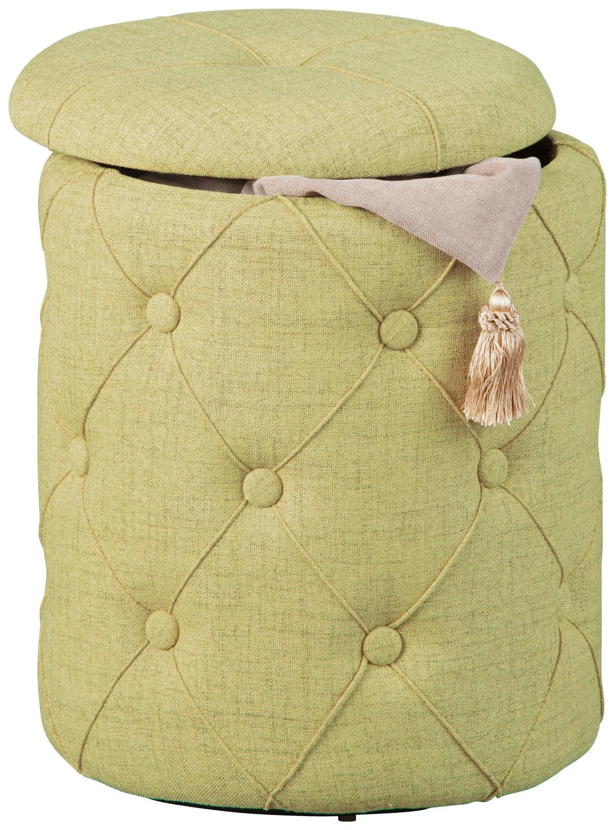 Hocker mit Stauraum Yapak Webstoff Gelbgrün H: 40cm Rund - Grün, KONVENTIONELL, Holzwerkstoff/Kunststoff (34/40/34cm) - MID.YOU