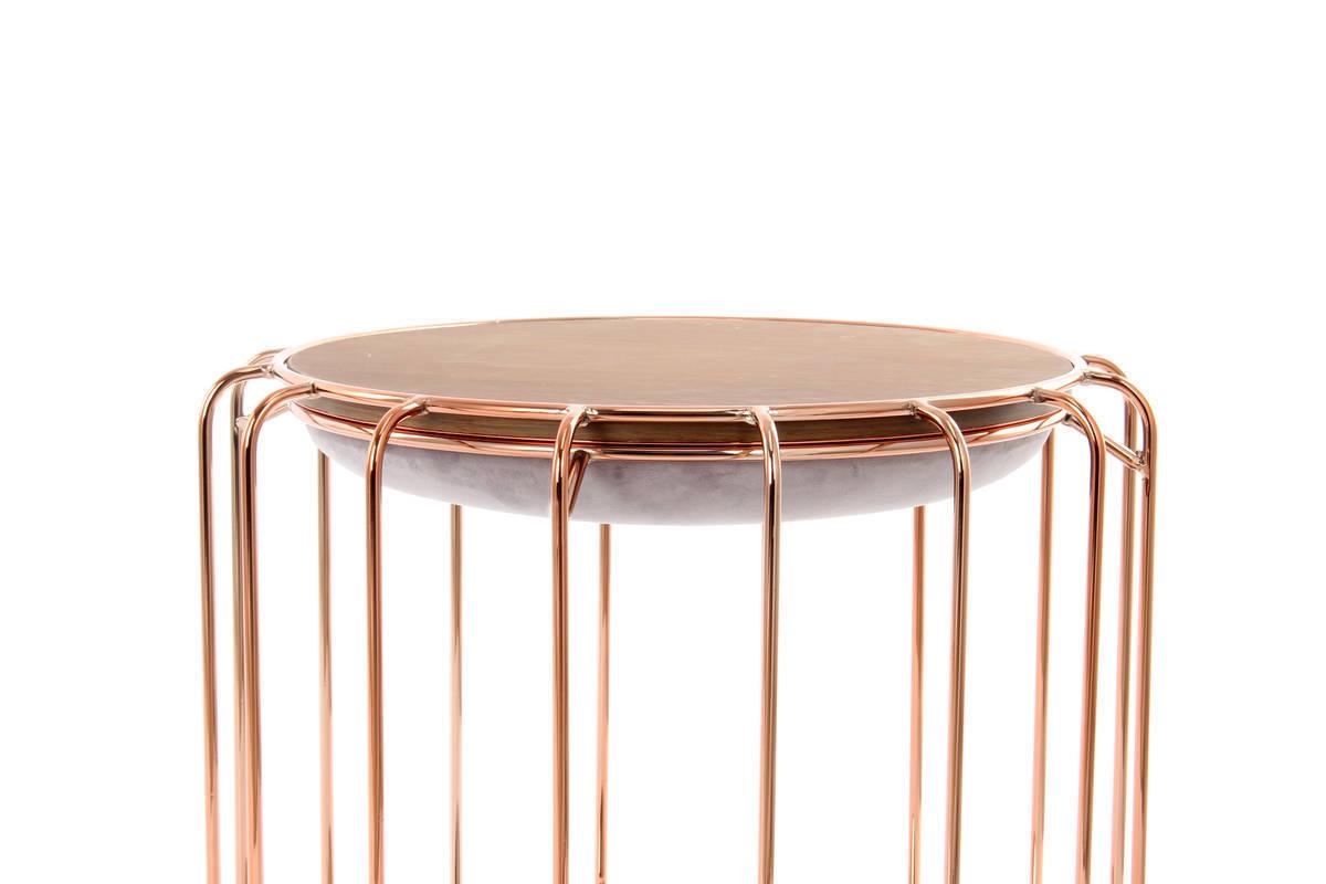 Beistelltisch/pouf 2 In 1 Comfortable Rosé/hellviolett - Grau/Kupferfarben, Basics, Glas/Holzwerkstoff (50/50/45cm) - Kayoom