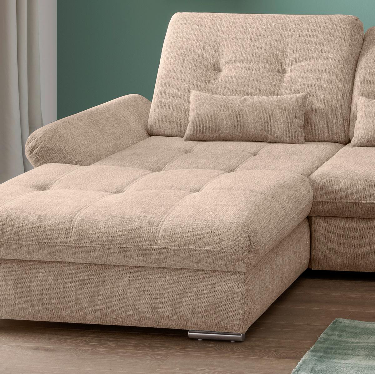 Ecksofa Dalida Hellbraun S: 196x300 cm - Chromfarben/Hellbraun, Design, Textil (196/300cm) - Livetastic