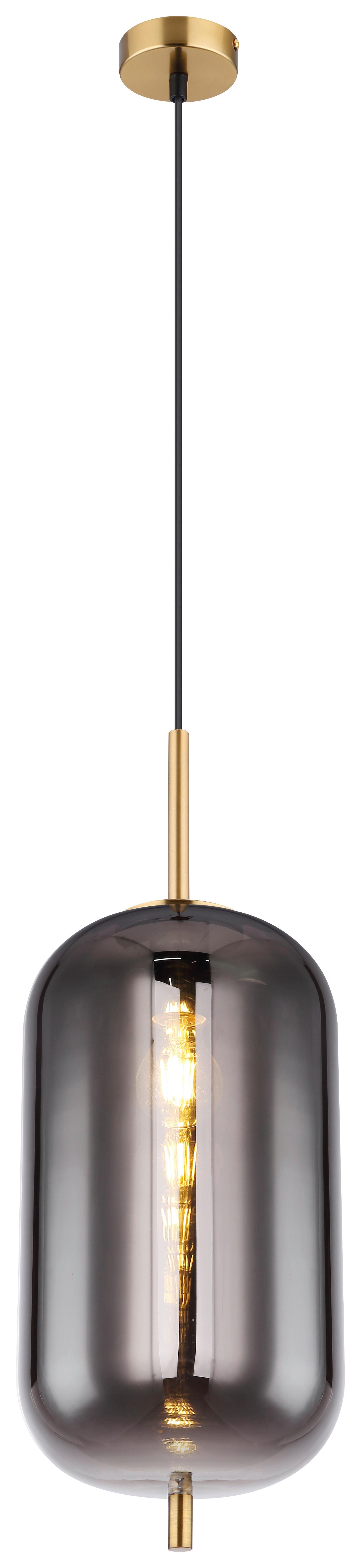 Hängeleuchte Blacky H: 120 cm 1-Flammig, mit Rauchglas - Messingfarben, Design, Glas/Metall (22/120cm) - Globo