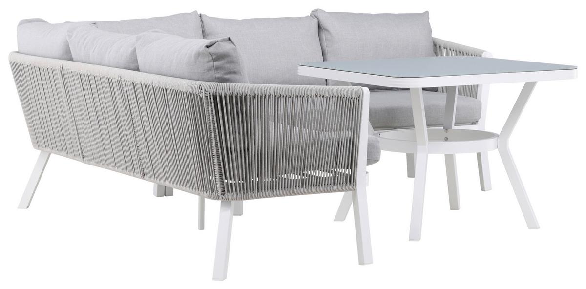 Loungegarnitur Virya - Weiß/Grau, KONVENTIONELL, Textil/Metall - Gardenson