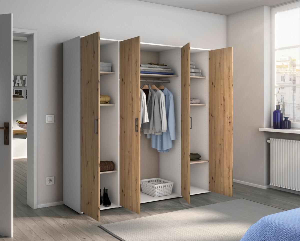 Drehtürenschrank Voyager Weiß,eiche Artisan B: 187 cm - Eiche Artisan/Weiß, MODERN, Holzwerkstoff (187/194/53cm) - Rauch Möbel