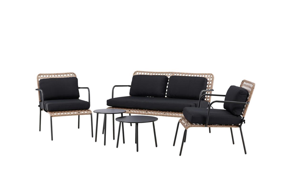 Loungegarnitur 5-tlg Paola Holz/metall Mit Kissen - Dunkelgrau/Schwarz, KONVENTIONELL, Naturmaterialien/Holz - Gardenson