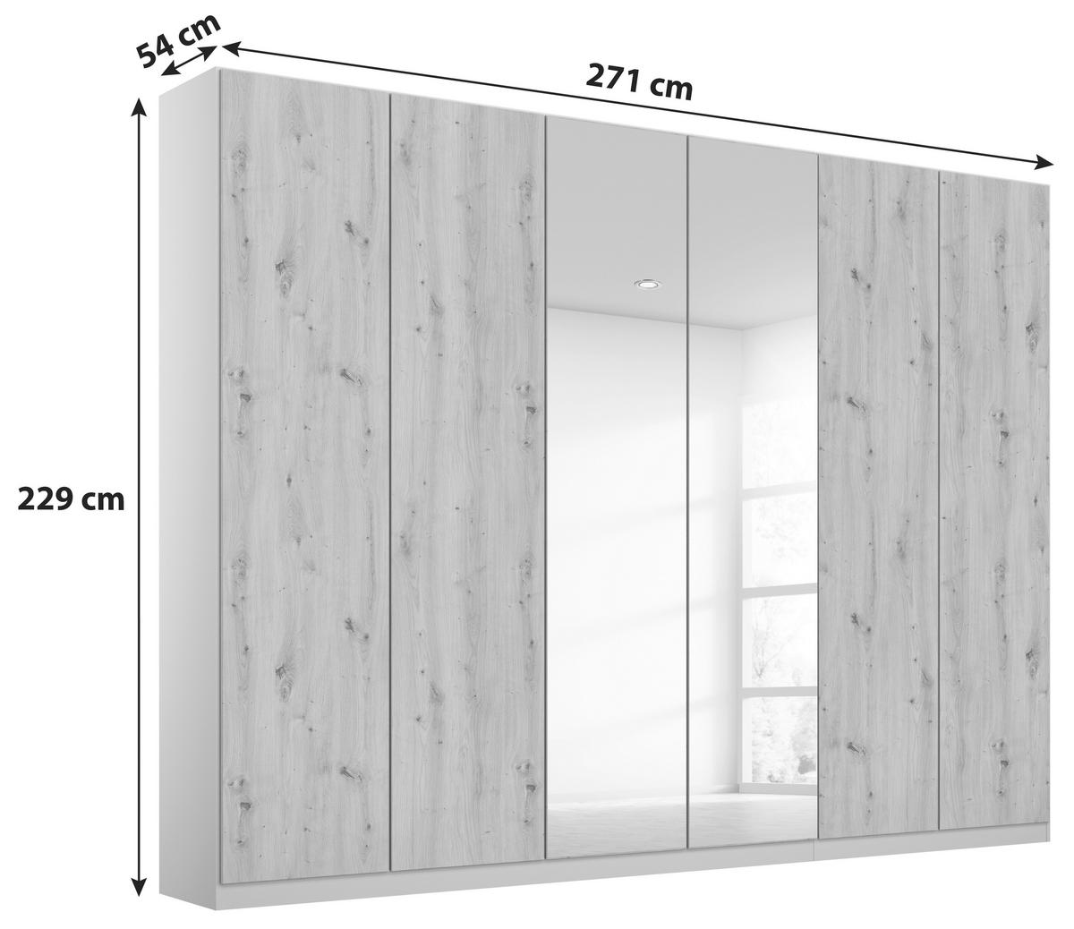 Drehtürenschrank Mit Spiegel 271 cm Alabama Extra Hellgrau - Silberfarben/Hellgrau, MODERN, Holzwerkstoff (271/229/54cm)