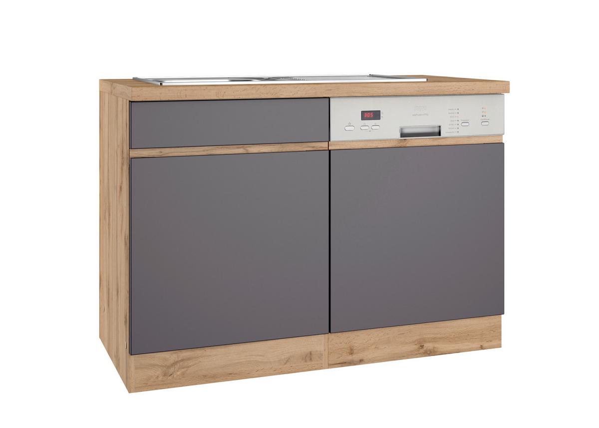 Spülenschrank Mit Spüle Turin B: 120cm Grau/Wotaneiche Dekor - Eiche Wotan/Grau, Design, Holzwerkstoff (120/86/60cm) - Held