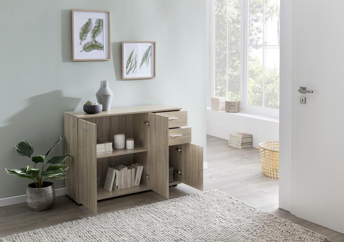 Komoda sonoma dub - barvy dubu/černá, Konvenční, kov/kompozitní dřevo (107/79/35cm) - MID.YOU