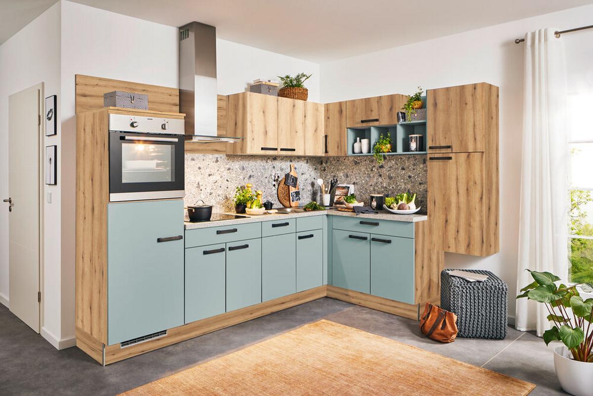 Einbauküche Pn 100 Frei Planbar - Blau/Eichefarben, Holzwerkstoff - Pino
