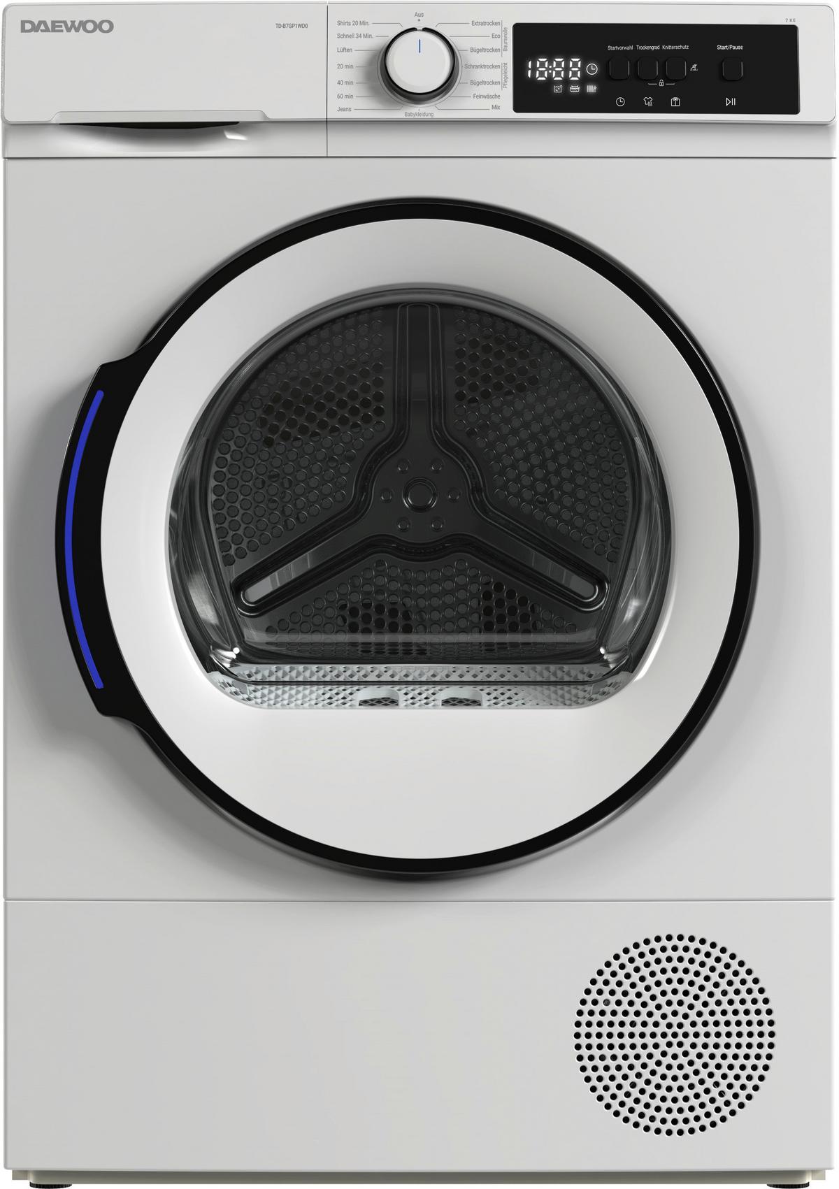 Wärmepumpentrockner 10840885 - Td-B7gp1wd0-De - Weiß, Basics, Glas/Kunststoff (84.5/59.6/60.9cm) - Daewoo