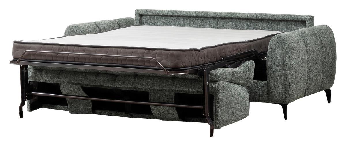 Schlafsofa inkl. Bettfunktion Webstoff blau, B:206 cm - Blau/Schwarz, MODERN, Holz/Textil (206/89/100cm)