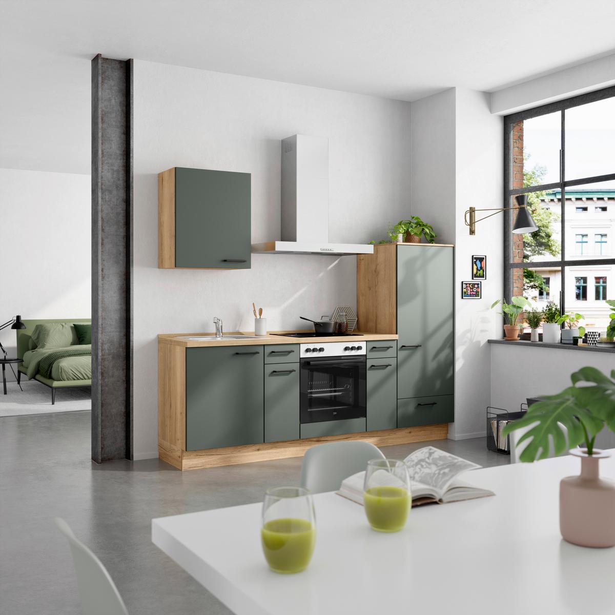 Küchenleerblock Easytouch Low-Line, L2 Rechts - Dunkelgrün/Eichefarben, MODERN, Holzwerkstoff (240cm) - Nobilia