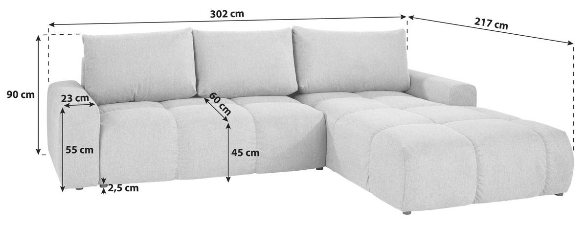 Ecksofa mit Schlaffunktion + Bettkasten Atlantic Grau - Schwarz/Grau, Design, Textil (305/214cm) - Luca Bessoni