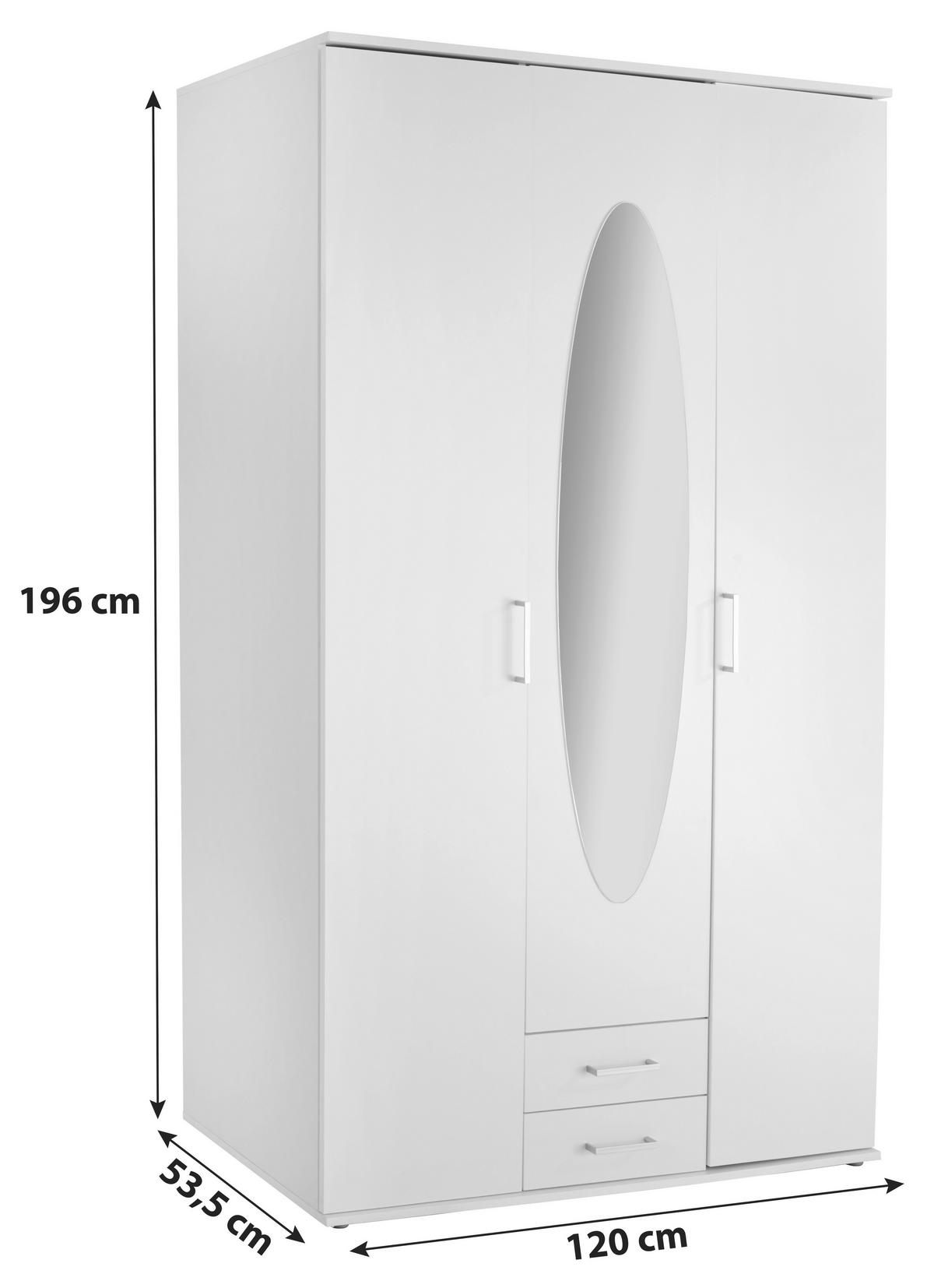 Drehtürenschrank Mit Spiegel 120 Cm Paul, Weiß - Eichefarben/Weiß, Basics, Glas/Holzwerkstoff (120/196/55cm)