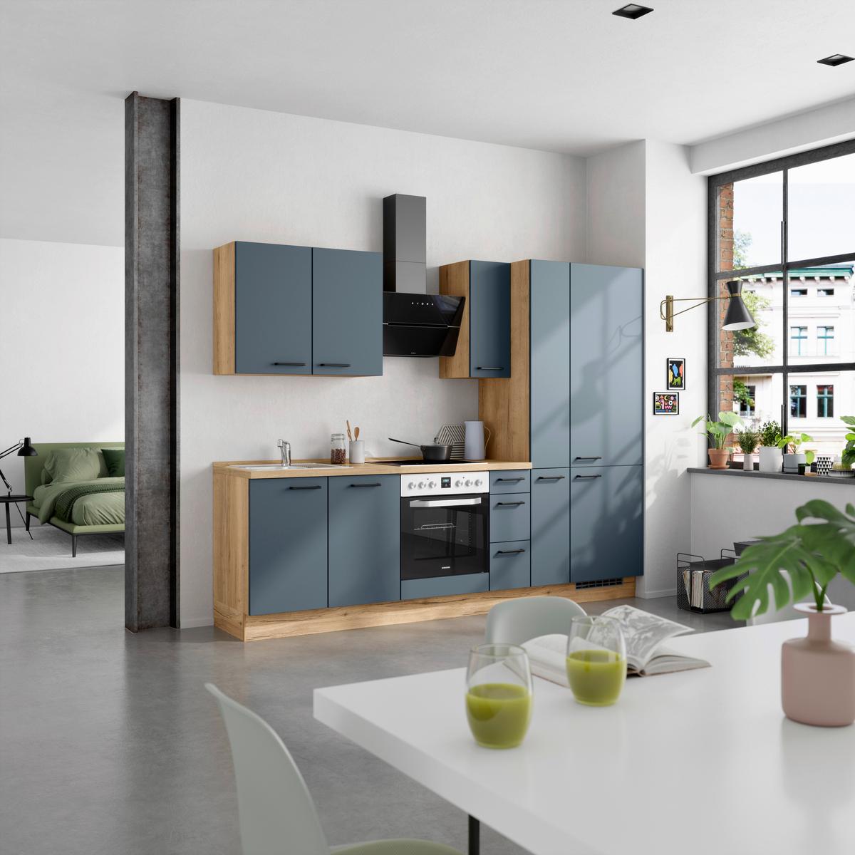 Küchenleerblock Easytouch High-Line, H3 Rechts - Blau/Eichefarben, MODERN, Holzwerkstoff (270cm) - Nobilia