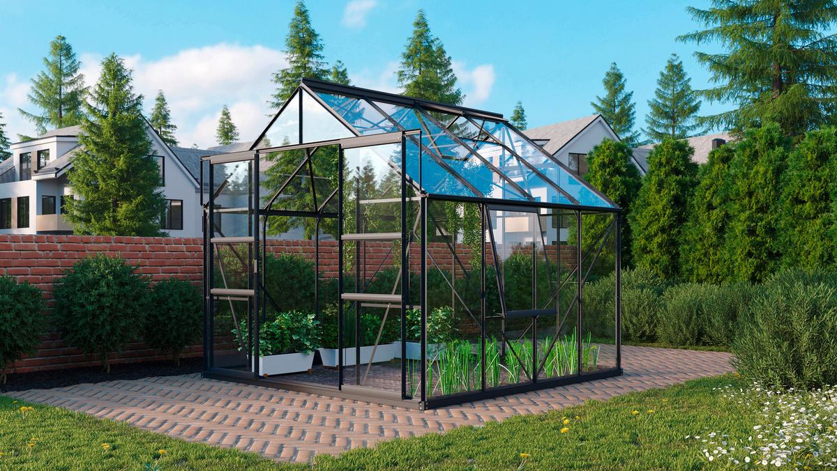 Gewächshausbausatz Meridian 2 6700  6,7 M2 Metall/Glas - Schwarz, Basics, Glas/Metall (257/231,8/258cm)