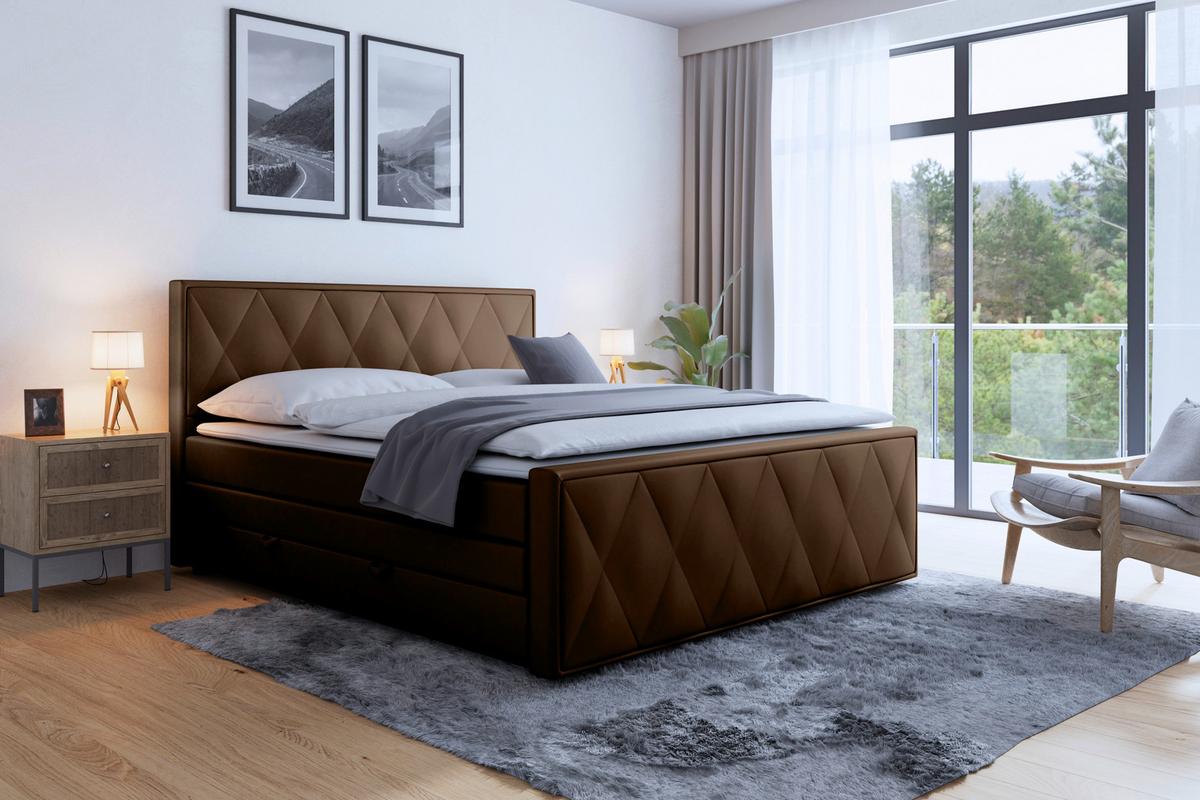 Boxspringbett mit Bettkasten Porto 180x200 cm Braun - Schwarz/Braun, MODERN, Holz/Textil (180/200cm) - MID.YOU