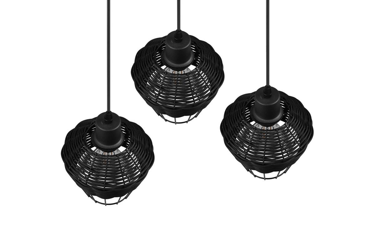 Hängeleuchte Borka H: 150 cm 3-Flammig - Schwarz, ROMANTIK / LANDHAUS, Holz/Metall (41/150cm)