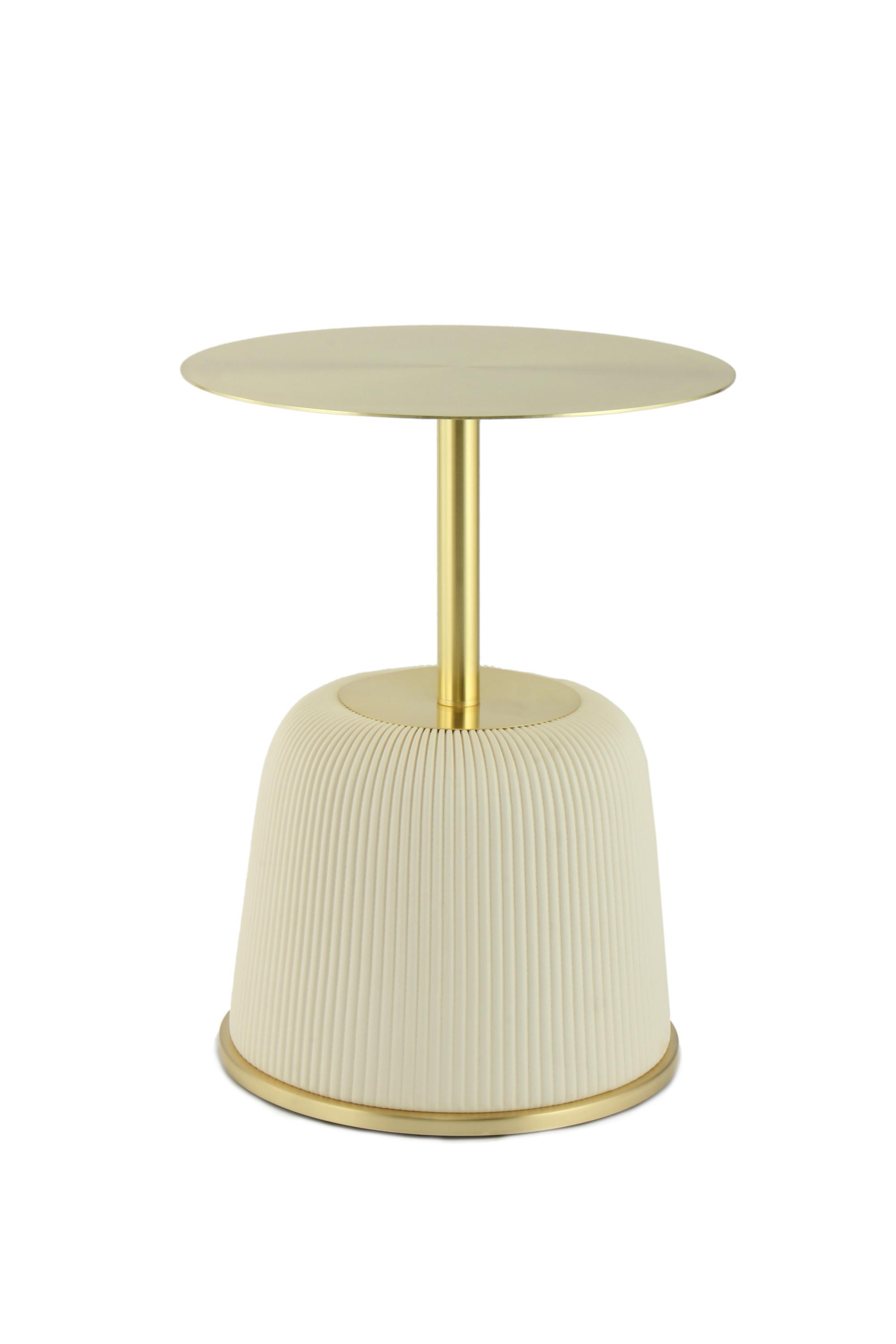 Príručný stolík CREME - zlatá/krémová, Design, kov/kompozitné drevo (40/55cm) - MID.YOU