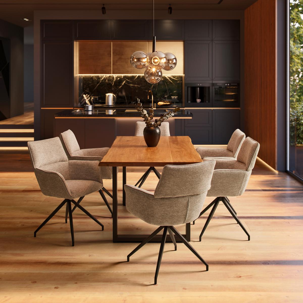 Jedálenský stôl LEN 160x90cm - čierna/farba duba, Modern, kov/drevo (160/90/76cm) - Bessagi Home
