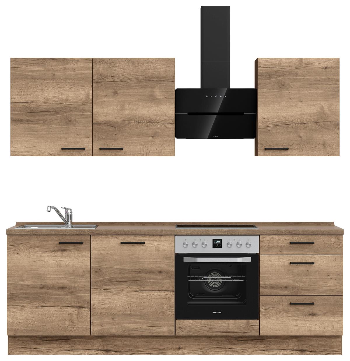 Kuchyňská linka 240 cm, dekor dub Havanna - černá/tmavý dub, Moderní, kov/kompozitní dřevo (240cm) - Nobilia
