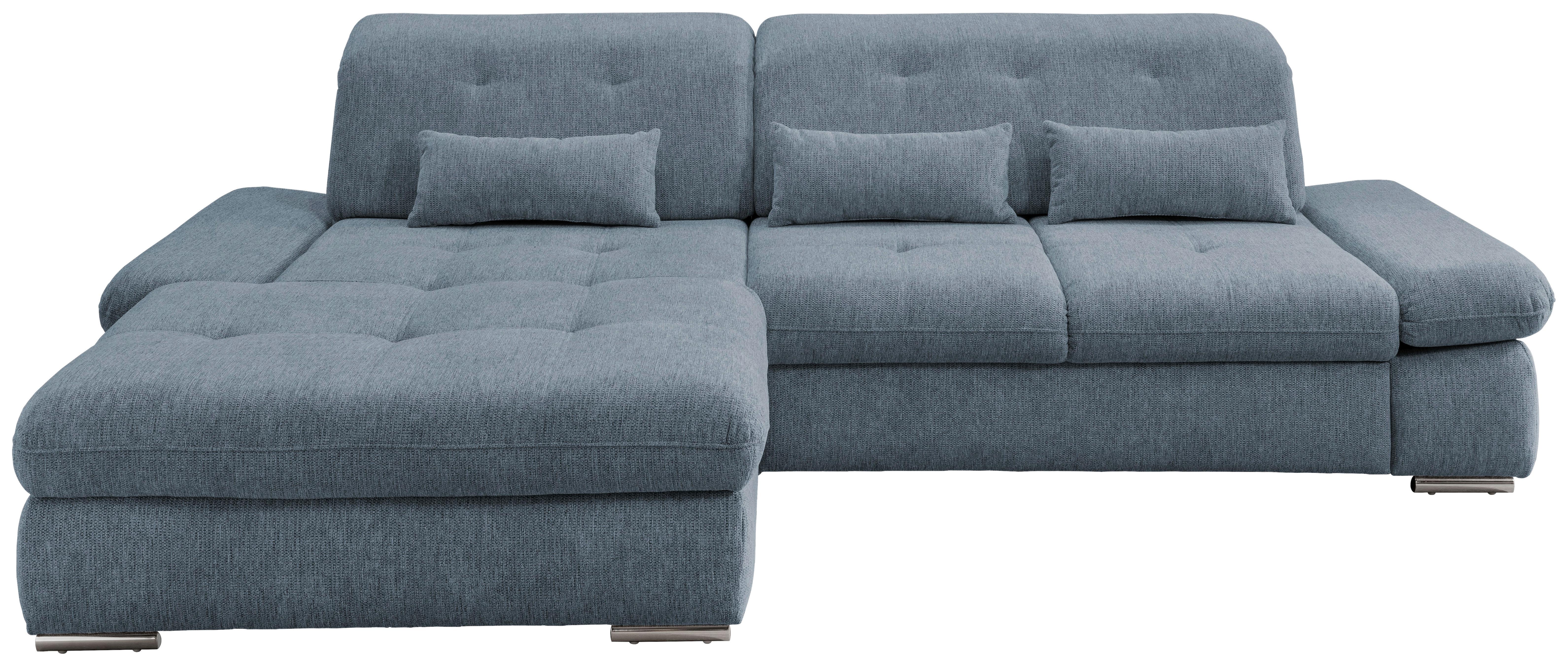 Ecksofa mit Schlaffunktion Dalida Hellblau Chenille - Chromfarben/Hellblau, Design, Textil (196/300cm) - Livetastic