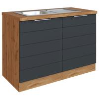 Spülenschrank mit Spüle B: 120 cm Grau/Eiche Dekor 2 Türen - Eiche Wotan/Grau, Design, Holzwerkstoff (120/86/60cm) - Held