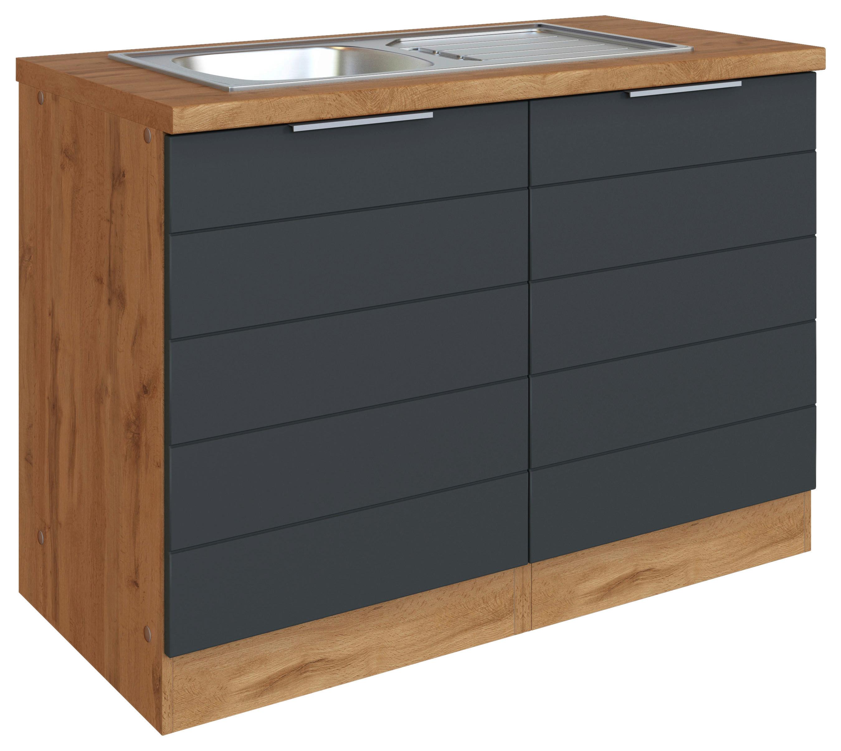 Spülenschrank mit Spüle B: 120 cm Grau/Eiche Dekor 2 Türen