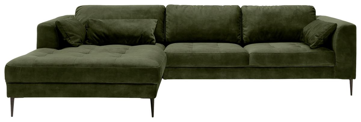 Ecksofa Luzi - Dunkelgrün/Schwarz, MODERN, Textil (168/280cm) - Trendmanufaktur